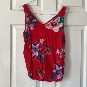 Old navy red floral blouse shirt top sleeveless v neck flowy top sz XS side slit